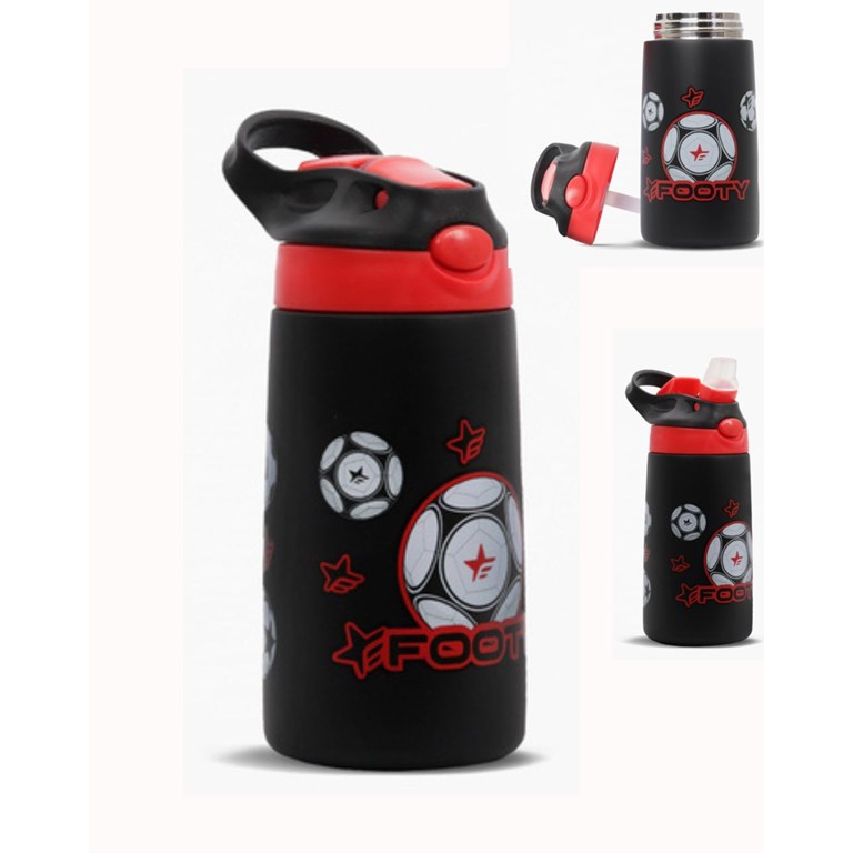 BOTELLA TERMICA DE ACERO CON BOCA DE SILICONA, ESTAMPA PELOTA. 400ML. FOOTY