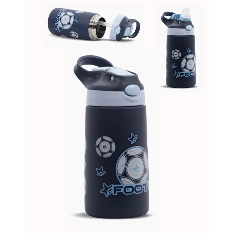 BOTELLA TERMICA DE ACERO CON BOCA DE SILICONA, ESTAMPA PELOTA. 400ML. FOOTY