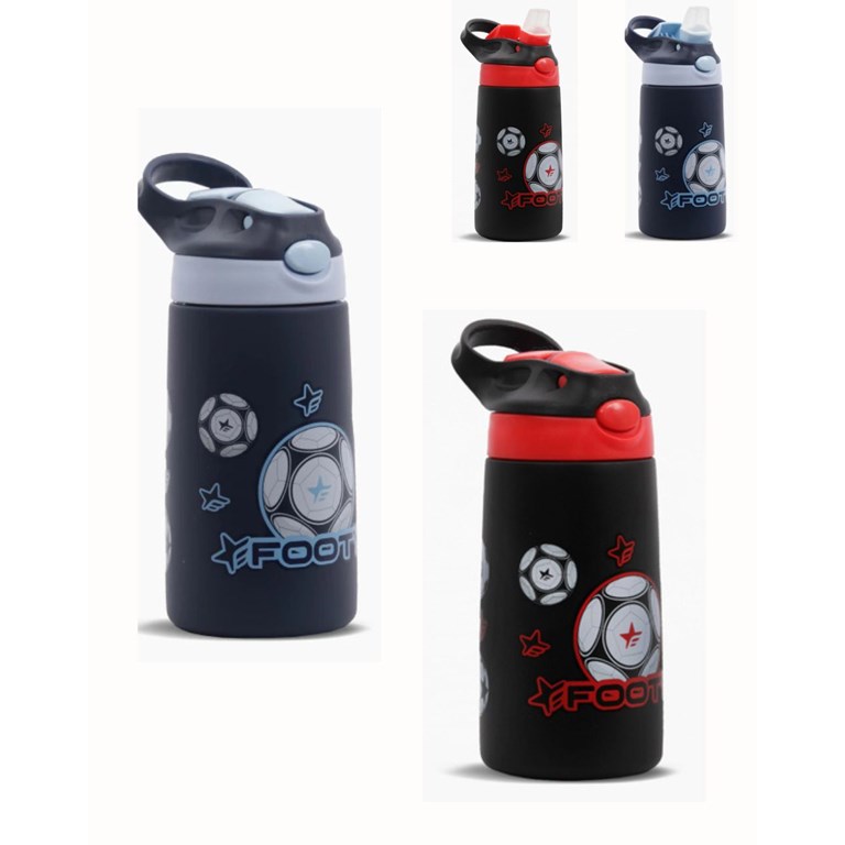 BOTELLA TERMICA DE ACERO CON BOCA DE SILICONA, ESTAMPA PELOTA. 400ML. FOOTY