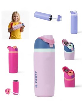 BOTELLA TERMICA DOBLE PARED CON PICO Y BOTON DE APERTURA 473 ML. FOOTY