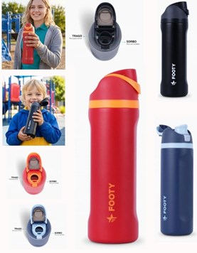 BOTELLA TERMICA DOBLE PARED CON  PICO Y  BOTON DE APERTURA 700 ML. FOOTY