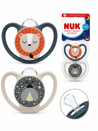 SET 2 CHUPETES PERFECT MATCH AIR NOCHE 0-6M. NUK