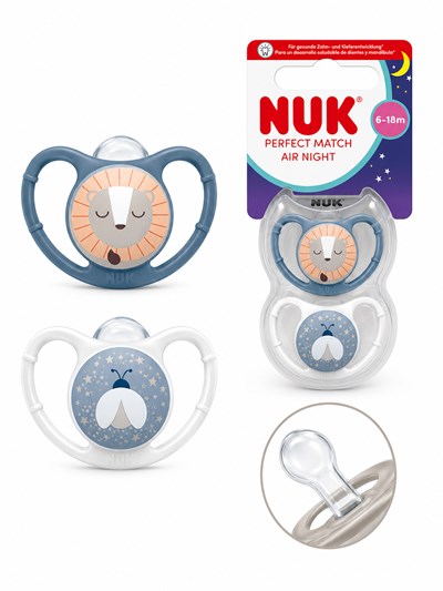 SET 2 CHUPETES PERFECT MATCH AIR NOCHE 6-18M. NUK