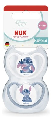 SET CHUPETES PERFECT MATCH AIR 6-18 MESES STITCH BLANCO / AZUL. NUK