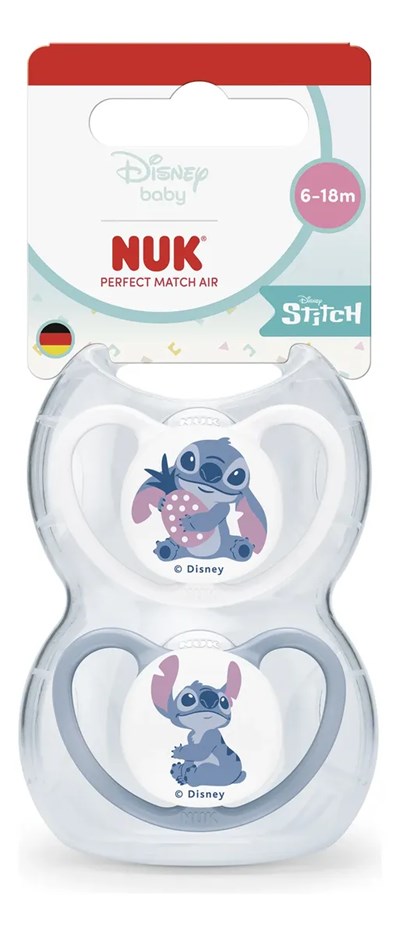 SET CHUPETES PERFECT MATCH AIR 6-18 MESES STITCH BLANCO / AZUL. NUK