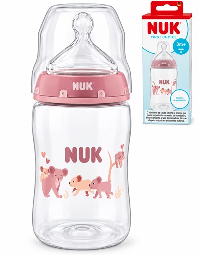 MAMADERA FIRST CHOICE 300 ML FLUJO M KOALA ROSA. NUK