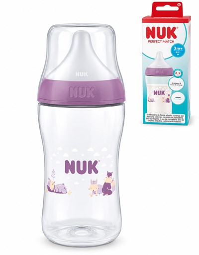 MAMADERA PM 260 ML FLUJO M HIPOPOTAMO VIOLETA. NUK