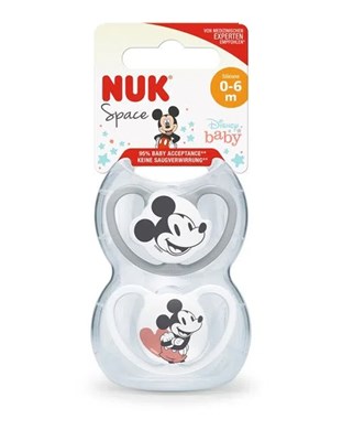 PROMO 45% OFF SET 2 CHUPETES LINEA SPACE T1 MICKEY MOUSE BLANCO Y GRIS 0-6M DISNEY