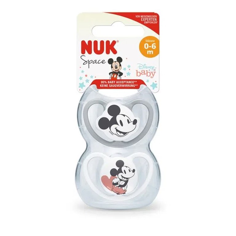 SET 2 CHUPETES LINEA SPACE T1 MICKEY MOUSE BLANCO Y GRIS DISNEY