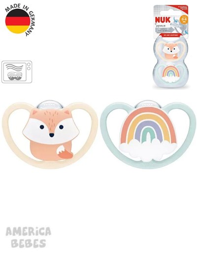 PROMO 25% OFF Set de 2 Chupetes Space 0-6 meses Zorro/Arco Iris Nuk