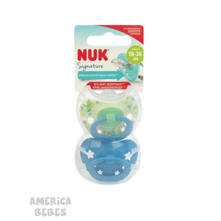 SET CHUPETES X2 AZUL SILICONA SIGNATURE 18-36. NUK