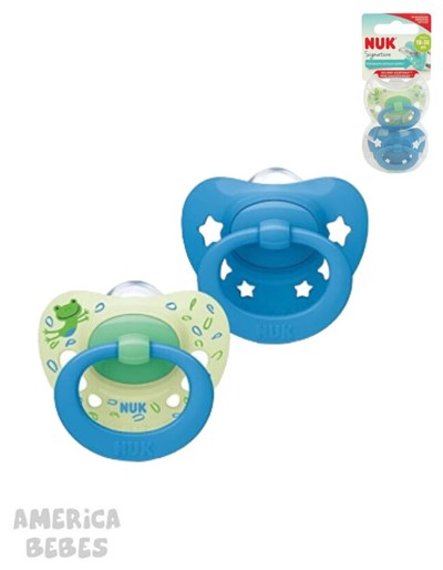 SET x2 CHUPETES  AZUL SILICONA SIGNATURE 18-36. NUK