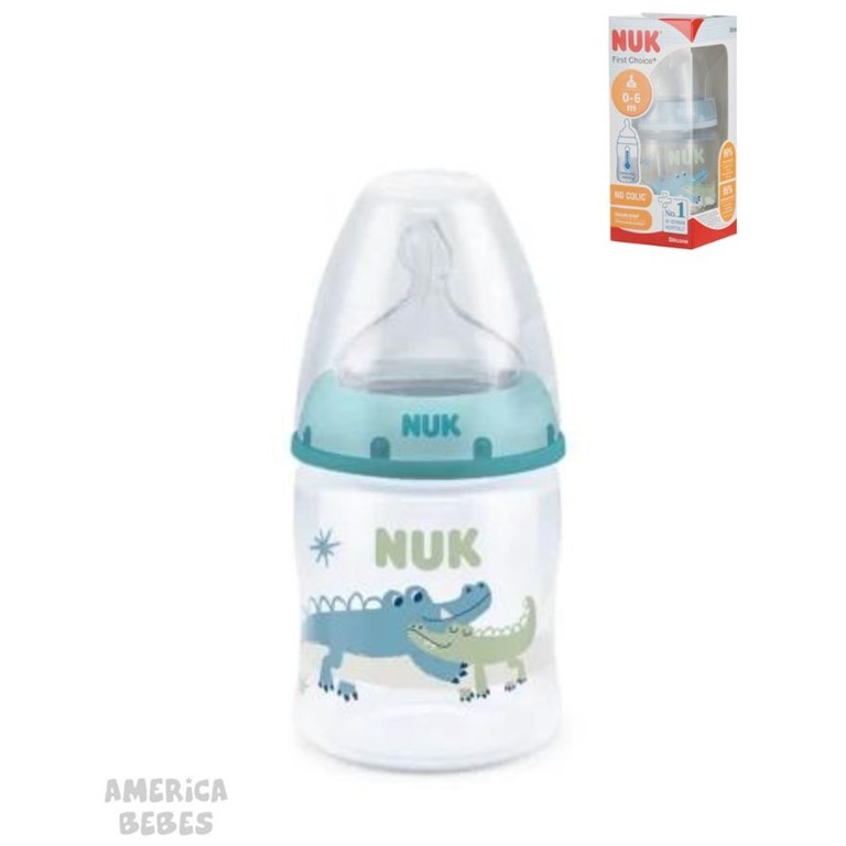 MAMADERA 0/6 MESES 150ML CON CONTROL DE TEMPERATURA ESTAMPADA COCODRILOS NUK