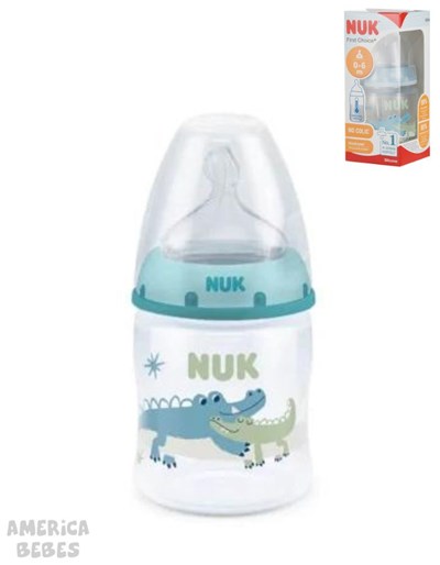MAMADERA 0/6 MESES 150ML CON CONTROL DE TEMPERATURA ESTAMPADA COCODRILOS NUK