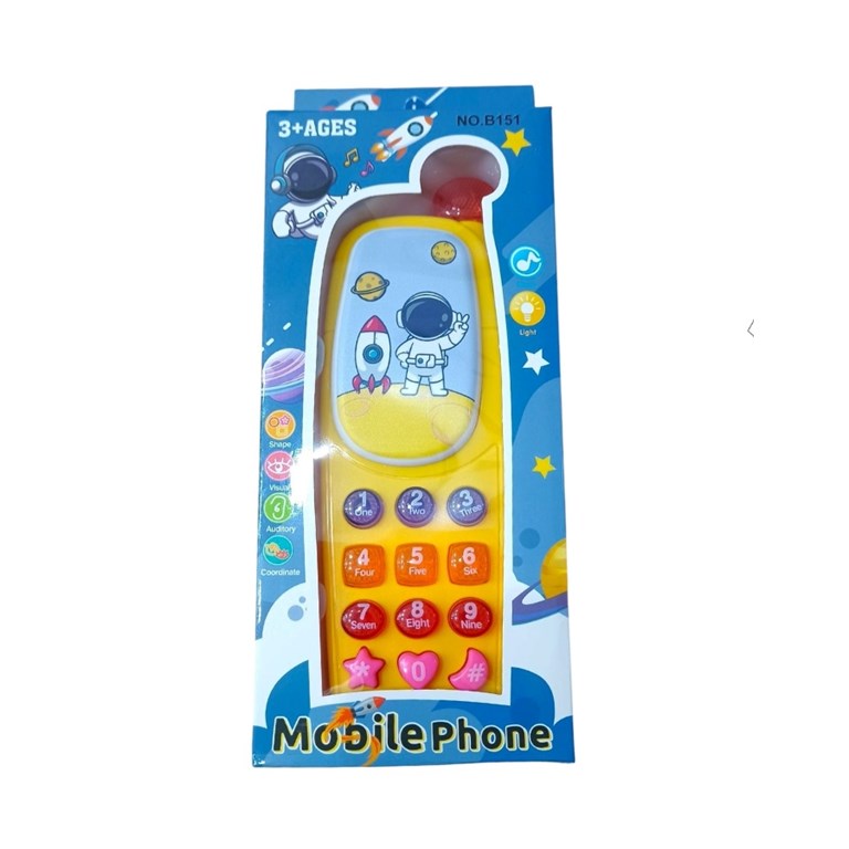 B151 CELULAR INFANTIL ASTRONAUTA CON LUZ Y SONIDO EN CAJA.