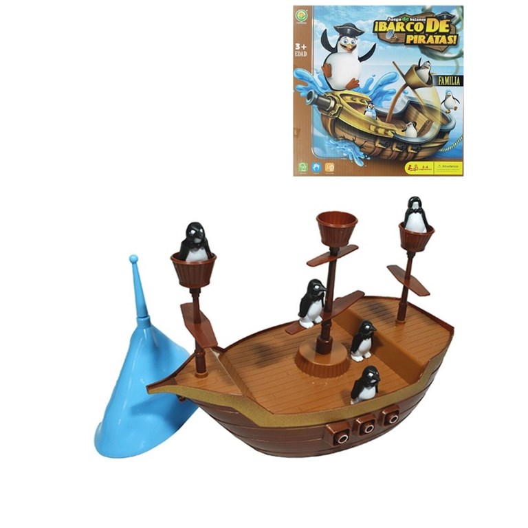 QY0002A JUEGO DE MESA BARCO PIRATA CON PINGUINO EN CAJA