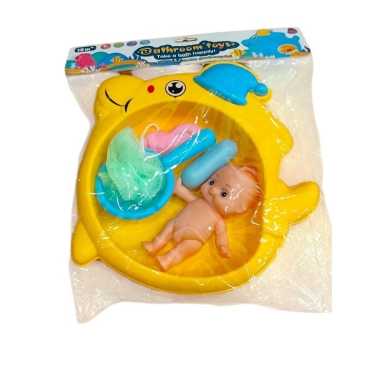 KS-33 SET DE BAÑO FORMA PEZ CON BEBOTE Y ACCESORIOS EN BOLSA PVC