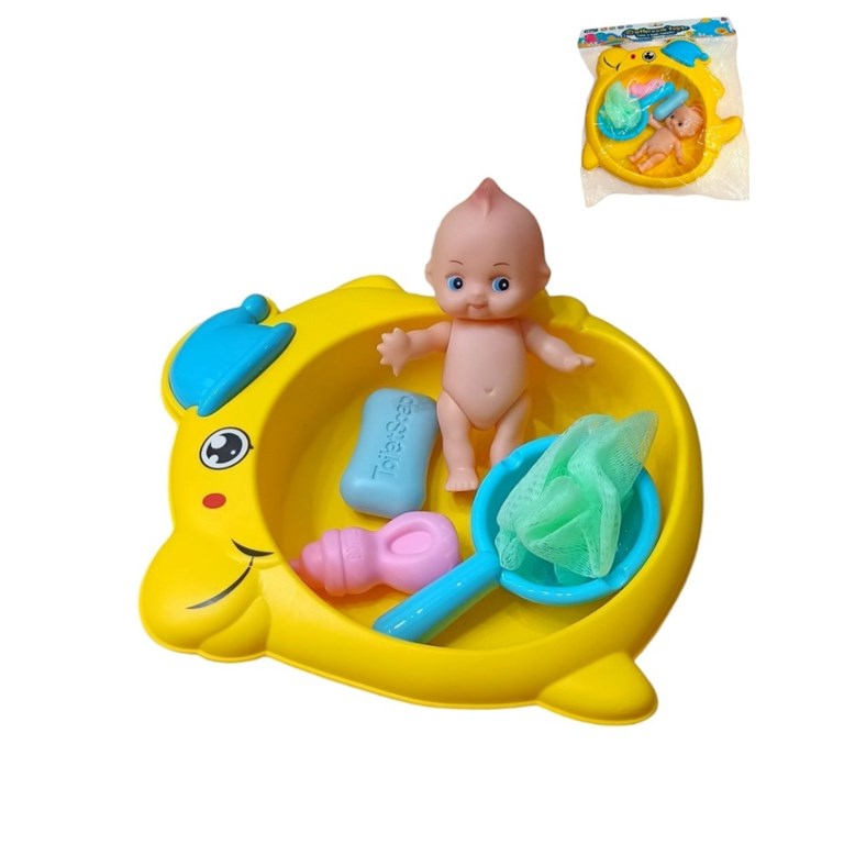 KS-33 SET DE BAÑO FORMA PEZ CON BEBOTE Y ACCESORIOS EN BOLSA PVC