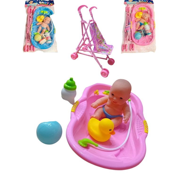 669-702B1 BEBOTE CON BAÑADERA CARRITO Y ACCESORIOS EN BOLSA PVC