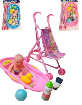 669-702B1 BEBOTE CON BAÑADERA CARRITO Y ACCESORIOS EN BOLSA PVC 