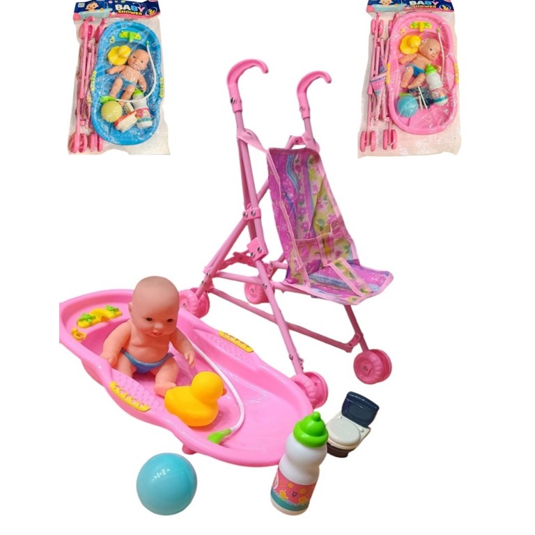 669-702B1 BEBOTE CON BAÑADERA CARRITO Y ACCESORIOS EN BOLSA PVC