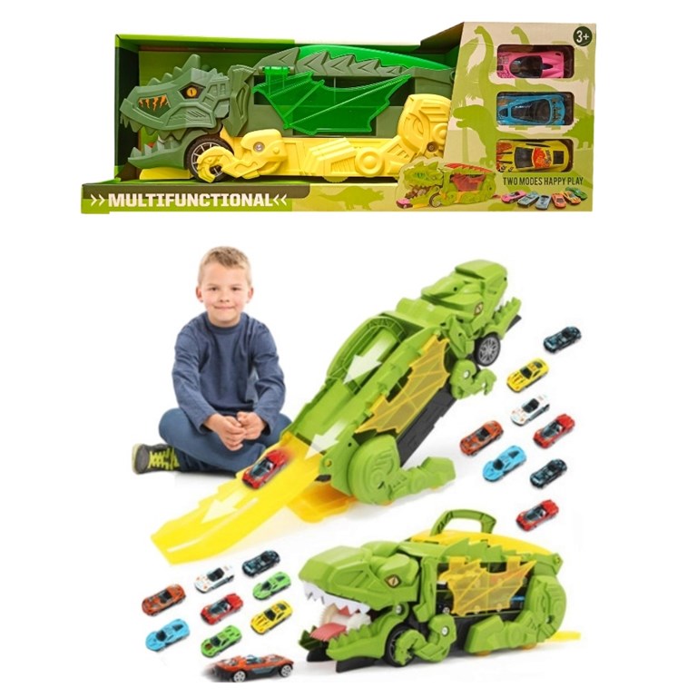 866-304 PISTA LANZADORA FORMA DINOSAURIO CON 6 AUTOS EN CAJA