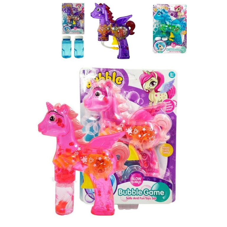 P8828 BURBUJERO TRANSPARENTE CON LUZ FORMA UNICORNIO EN BLISTER