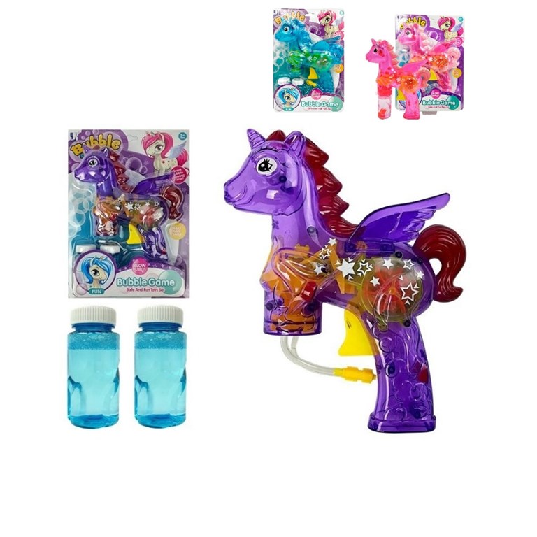 P8828 BURBUJERO TRANSPARENTE CON LUZ FORMA UNICORNIO EN BLISTER