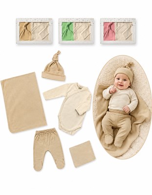 Ajuar 5u Body abto c/ gte - pant - gorro - mantilla doble - babita. interlock. Picolo