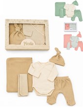Ajuar 5u Body abto c/ gte - pant - gorro - mantilla doble - babita. interlock. Picolo