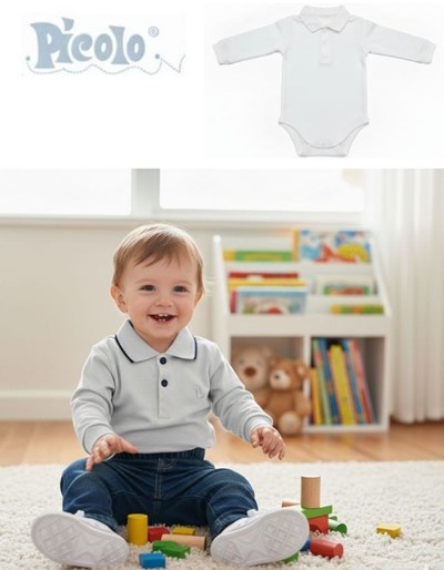 BODY CHOMBA MANGA LARGA CON PUÑOS EN ALGODON LISO PARA BEBE VARON PICOLO
