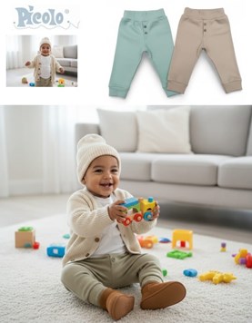 Pantalon con puño y cintura de interlock para bebe.Piccolo