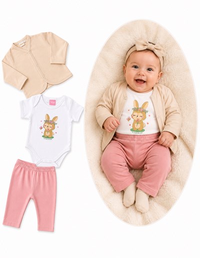 CONJUNTO 3 PIEZAS. BODY MANGA CORTA, SAQUITO Y PANTALON. PICOLO