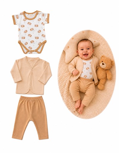 CONJUNTO 3 PZS. BODY MANGA CORTA, SAQUITO MANGA LARGA Y PANTALON. PICOLO