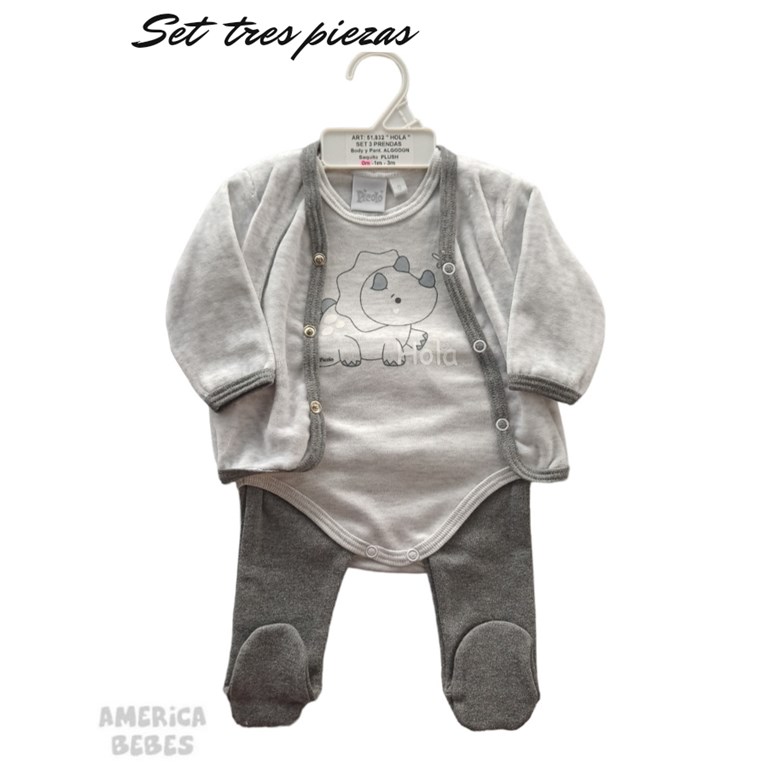 SET 3 PIEZAS: BODY MANGA LARGA + PANTALON + SAQUITO DINO PICOLO