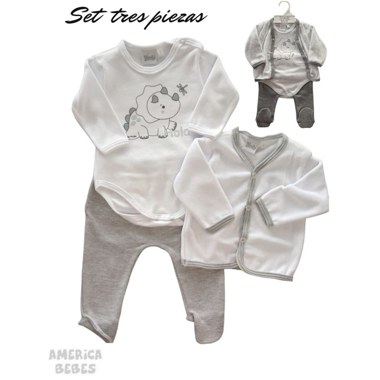 SET 3 PIEZAS: BODY MANGA LARGA + PANTALON + SAQUITO DINO PICOLO