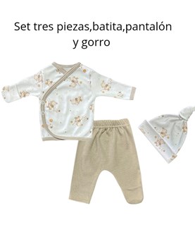 SET DE 3 PIEZAS PREMATURO Y NACIMIENTO INCLUYE BATITA GORRITO Y PANTALONCITO CONEJOS PICCOLO