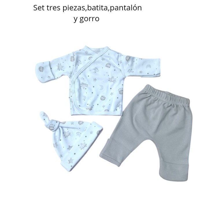 SER DE 3 PIEZAS PARA PREMATURO INCLUYE BATITA Y PANTALON CON GUANTE Y GORRO PICCOLO