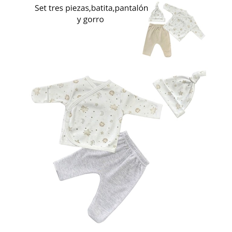 SER DE 3 PIEZAS PARA PREMATURO INCLUYE BATITA Y PANTALON CON GUANTE Y GORRO PICCOLO