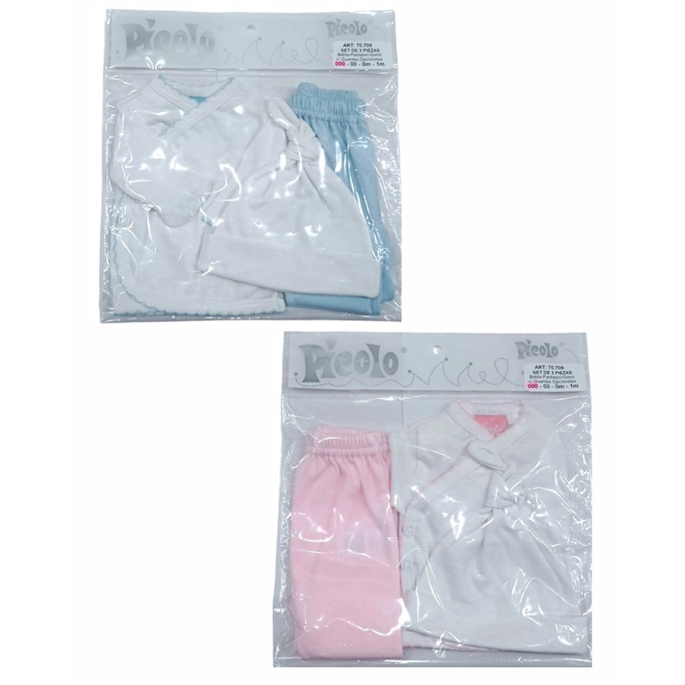 SET AJUAR 3 PIEZAS BATITA PANTALON CON GUANTE Y GORRITO PICOT PICCOLO
