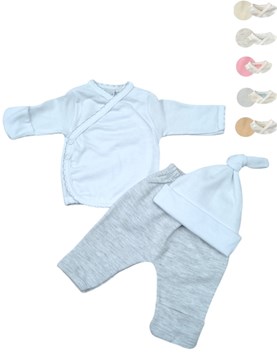 SET AJUAR 3 PIEZAS BATITA PANTALON CON GUANTE Y GORRITO PICOT PICCOLO