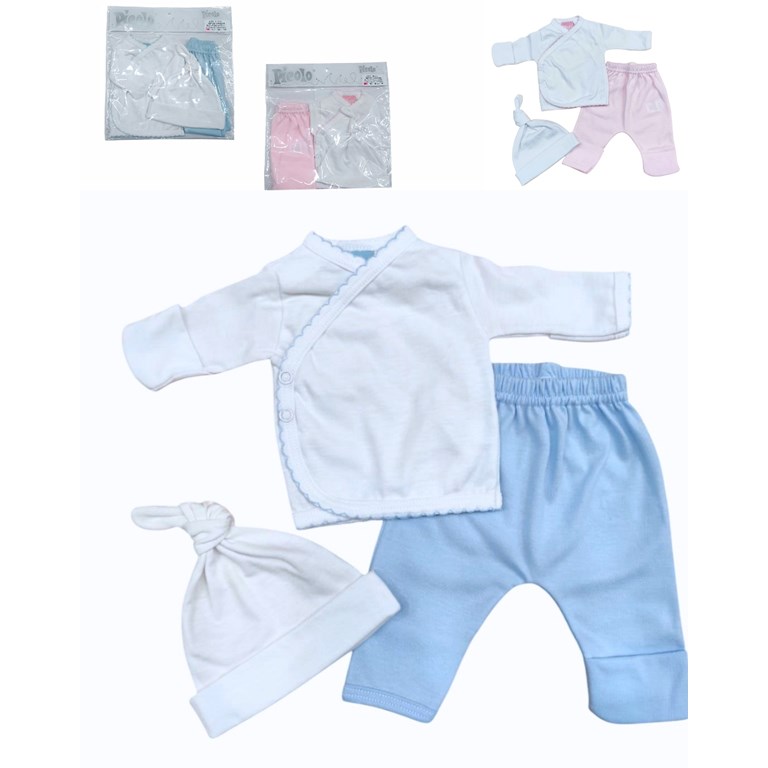 SET AJUAR 3 PIEZAS BATITA PANTALON CON GUANTE Y GORRITO PICOT PICCOLO