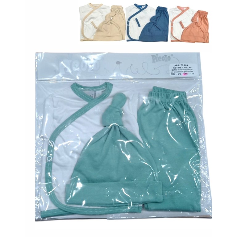 Set de 3 piezas conjunro batita y pantalon con guante y gorro piccolo