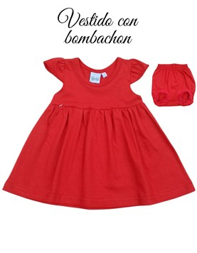 Vestido con bombachon de algodon liso color rojo.Piccolo