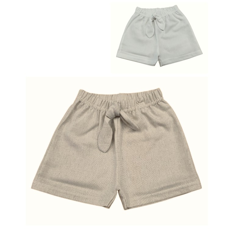 Short de lino con moños liso para beba.Piccolo