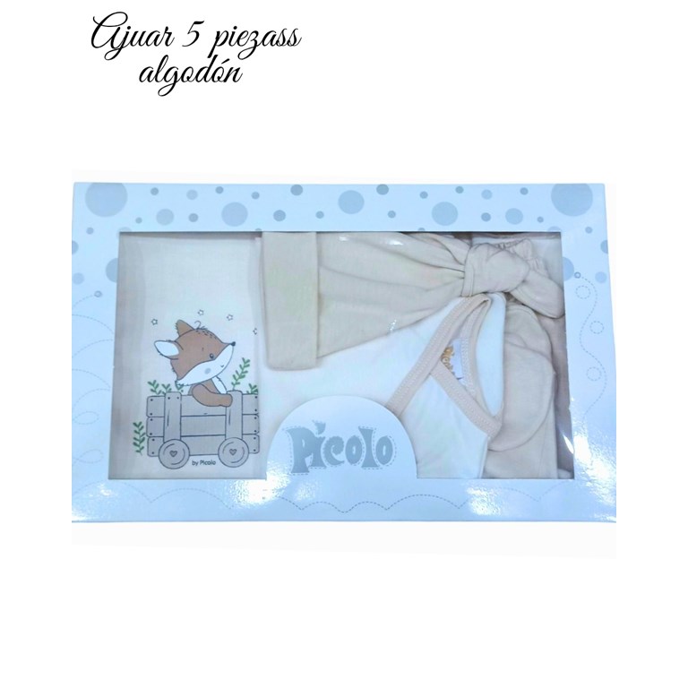 Ajuar 5p body ab. Pant gorro manilla donle y babita. Pocolo