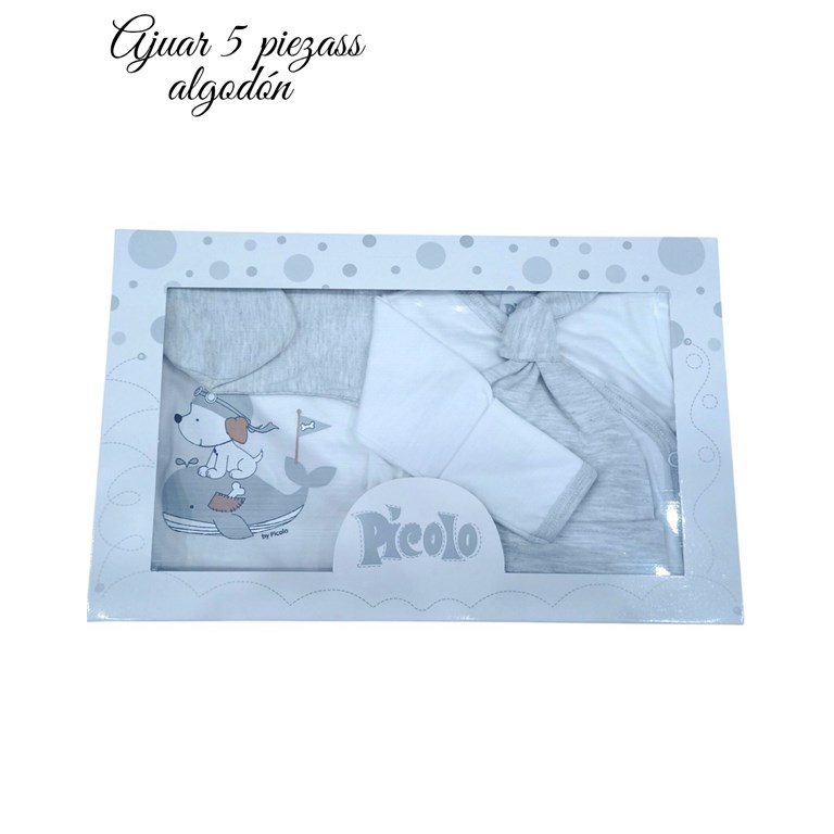 Ajuar 5p body ab. Pant gorro manilla donle y babita. Picolo