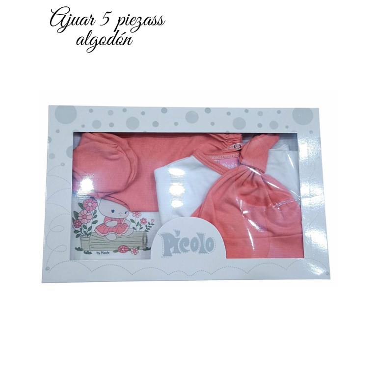 Ajuar 5p body ab. pantalon gorro manilla donle y babita. Picolo
