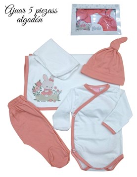 Ajuar 5p body ab. pantalon gorro manilla donle y babita. Picolo