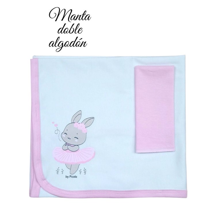 Mantilla doble con babita estampa conejo bailarina. Picolo
